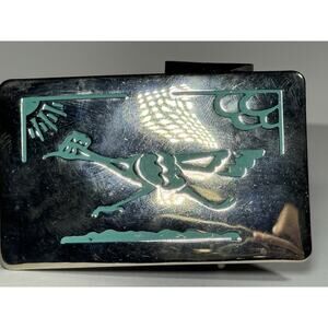 Road Runner Belt Buckle Silver Tone Turquoise Color Rectangular Chambers USA Ma